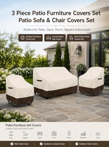 3 Piece Patio Furniture Covers Set- 2 Chair Covers 30In + Couch Cover 79In