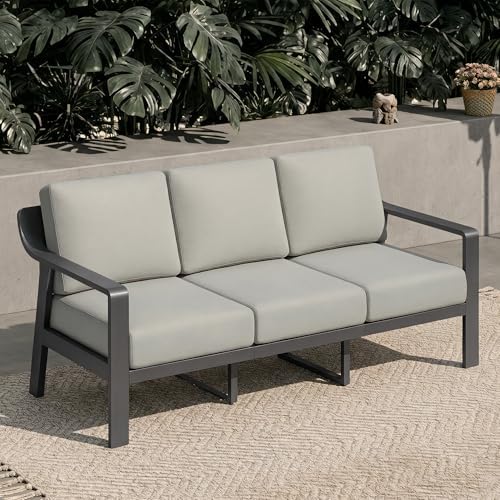 KISLOT Aluminum Outdoor Patio Furniture Loveseat,3 Seater Outside Patio Sofa with Washable Thick Cushion, Patio Sofa Couch for Porch, Balcony, Deck, Yard,Gray Aluminum Frame