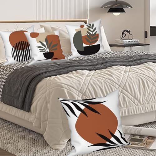 Bohemian Abstract Throw Pillow Covers 26"x26" Set of 4, Boho Minimalist Geometric Sunset Leaves Cushion Cover for Sofa Chair Couch Bed Office Garden Patio Farmhouse Indoor Outdoor