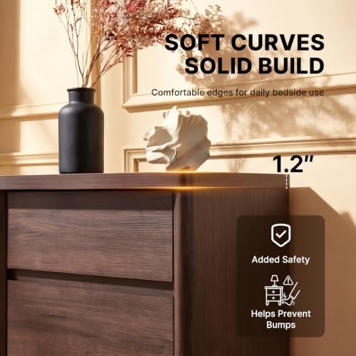 Amada 3 Drawer Nightstand with Charging Station, Modern Mid-Century Walnut