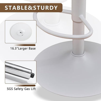 Kidol & Shellder Bar Stools Set of 4 Adjustable Swivel Counter Height Stools, Modern PU Leather Upholstered with Back Solid Color Barstools for Kitchen Island White