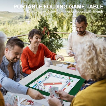 Mahjong Table, Large 35.4" Foldable Card Table with Green Tabletop, White