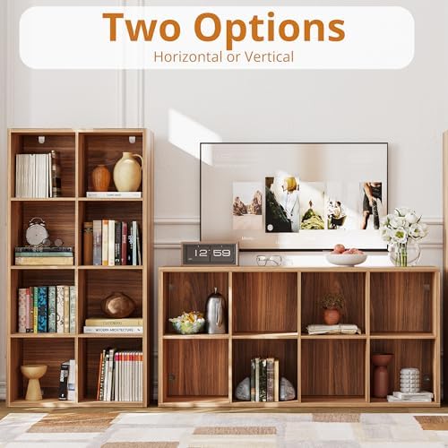IRONCK 8-Cube Storage Organizer, Reversible Cube Bookshelf, Oak Brown