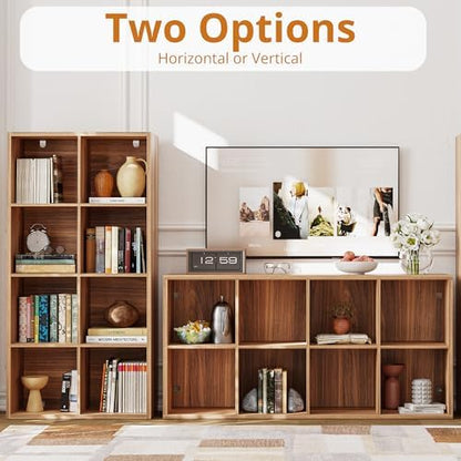 IRONCK 8-Cube Storage Organizer, Reversible Cube Bookshelf, Oak Brown
