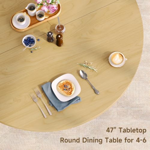 47" Round Dining Table with Storage, Circle Kitchen Table Oak