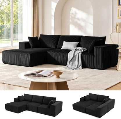 108” Modular Sectional Sofa, Cloud Sectional Couch with Deep Seat, Modern Modular L-Shape Sofa Couch with Chaise,Upholstered Boneless Couches for Living Room Bedroom (Black, Left Facing Chaise)