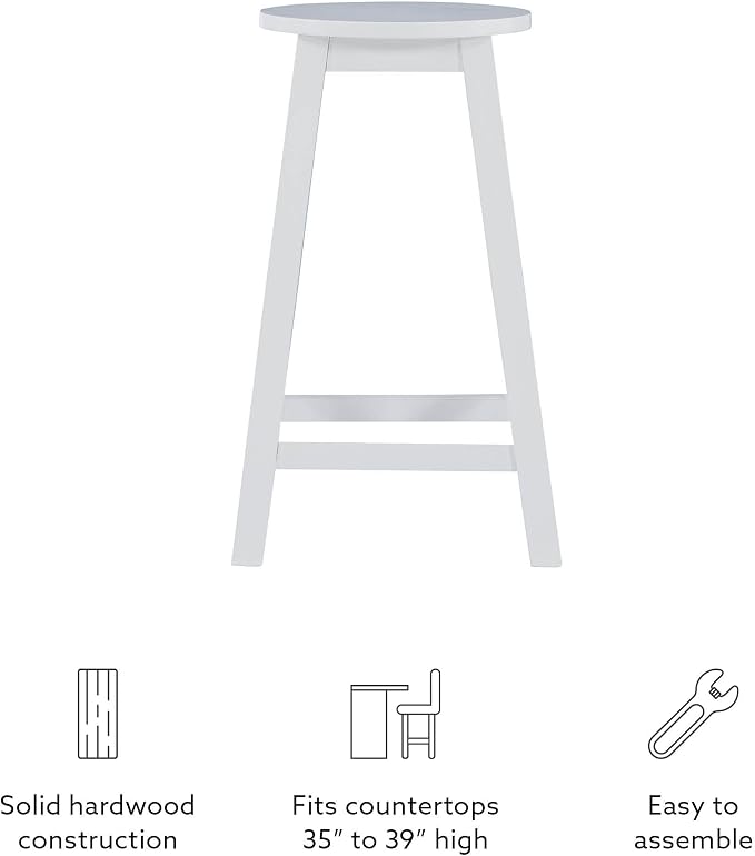 Linon Zeke White 24" Counter Stool with Round Seat