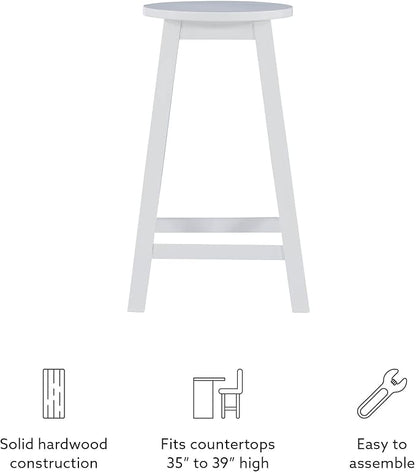 Linon Zeke White 24" Counter Stool with Round Seat