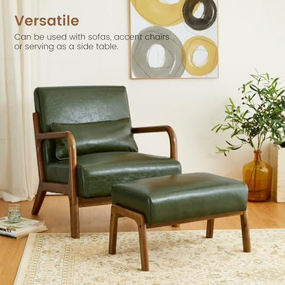 Glitzhome Foot Stool Ottoman, Modern Leatherette Sofa Stool Vanity Chair with Rubber Wood Frame, Footrest Ottoman Bench for Living Room, Entryway, Hunter Green