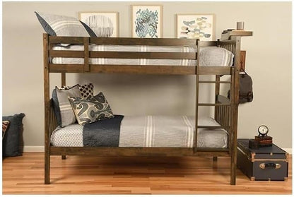 Kodiak Furniture Claire Wood Twin Over Twin Bunk Bed with Tray in Rustic Walnut Brown Finish - Mattresses Not Included