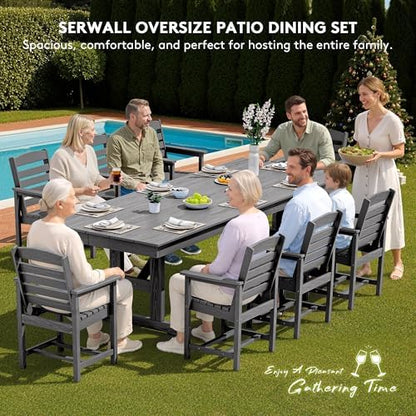 SERWALL Outdoor 84" HDPE Rectangular Dining Table for 6-8,All-Weather,Gray