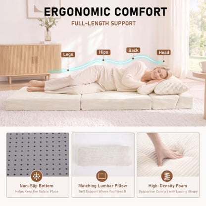 Folding Sofa, Convertible Chair, Comfy Floor Couch Lounge Sofa for Adults Portable Fold Out Chair for Living Room, Beige