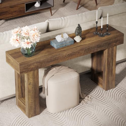 Tribesigns 63-Inch Long Console Table, Wooden Rectangular Sofa Table Behind The Couch, Farmhouse Entryway Table for Entrance, Hallway, Living Room (Dark Walnut (63"))