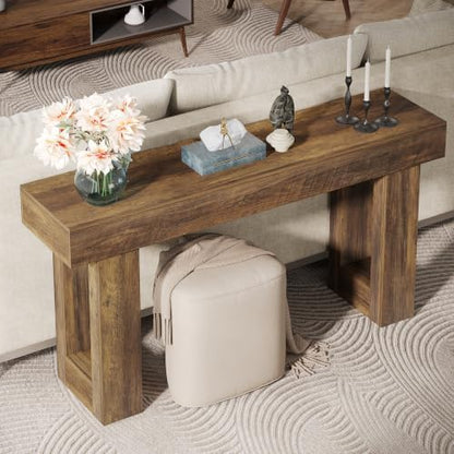 Tribesigns 63-Inch Long Console Table, Wooden Rectangular Sofa Table Behind The Couch, Farmhouse Entryway Table for Entrance, Hallway, Living Room (Dark Walnut (63"))