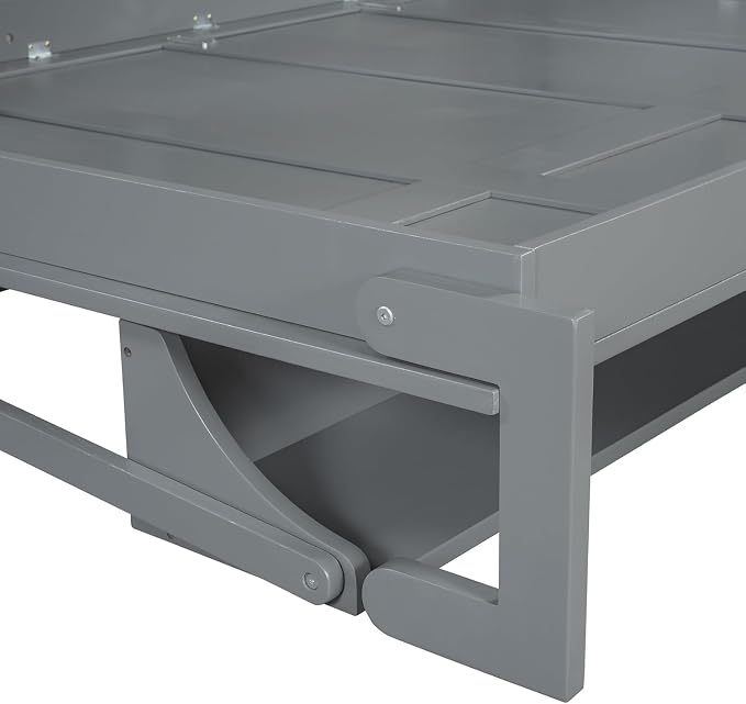 Virubi Full Horizontal Murphy Bed with Desk,Solid Wood Folding Hideaway Murphy Wall Bed for Adult,Guest Room (Grey,Full)