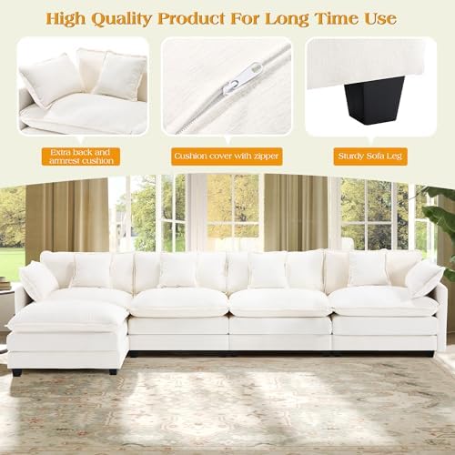 Hanherry Modular Sectional Sofa,Cloud Couch for Living Room,Modern Deep Seat Sofa Chenille Fabric Comfy Couches with Throw Pillows & Movable Ottoman for Apartment