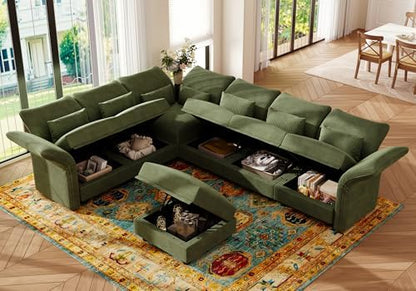 Corduroy Modular Sectional Cloud Couch with Storage, Oversized 7-Seat