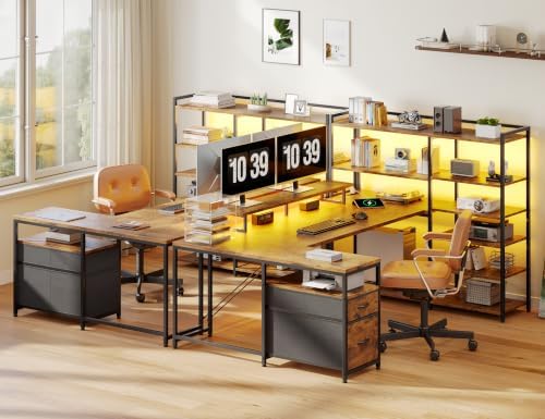 EnHomee 63" Reversible L Shaped Office Desk with Storage Drawers, Shelves
