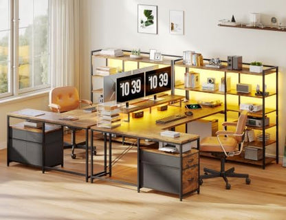 EnHomee 63" Reversible L Shaped Office Desk with Storage Drawers, Shelves