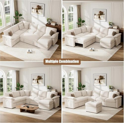 L Sleeper Sofa 109" Modular Sectional Sofa with Pull Out Bed, Beige
