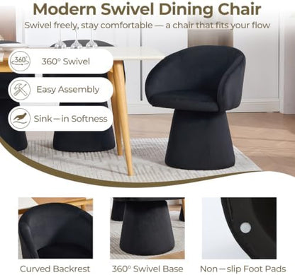 Swivel Barrel Dining Chairs Set of 2 with Back and Arm, Black