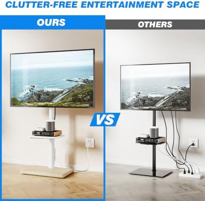 Rfiver Floor TV Stand with Power Outlet for 32-65 inch TVs up to 88 lbs, Swivel TV Mount Stand with Height Adjustment and Oak Wood Base for Bedroom, Office, Corner, Max VESA 400x400mm