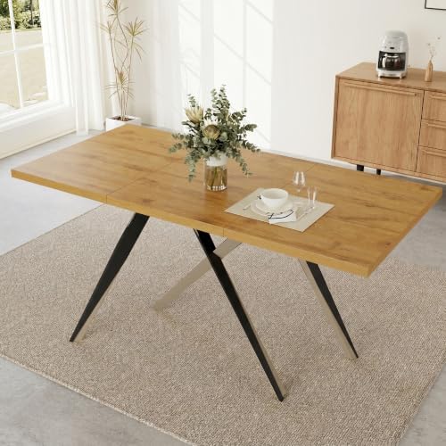 47-63in Extendable Dining Table for 4-6 People, Oak