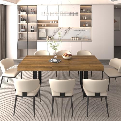 78.74" Extendable Dining Table for 6 8 10 Person, Farmhouse Expandable Dining Table Large Rectangle Wooden Expanding Table with Black Legs for Kitchen Dining Room Conference Small Space, Brown