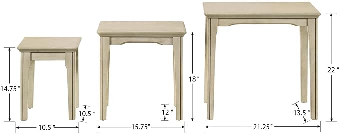 Kmax Nesting Tables Set of 3, Small Sofa Side Table Rustic Stacking End Table Rectangle Solid Wood Coffee Tables for Small Space - Ashes White
