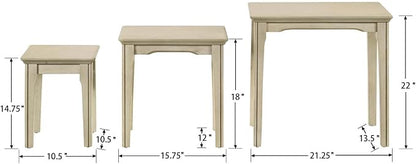 Kmax Nesting Tables Set of 3, Small Sofa Side Table Rustic Stacking End Table Rectangle Solid Wood Coffee Tables for Small Space - Ashes White
