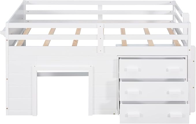 Bellemave Twin Size Low loft Bed for Kids,Wood Modern Farmhouse Twin Loft Bed with and Drawer Storage, No Box Spring Needed, White
