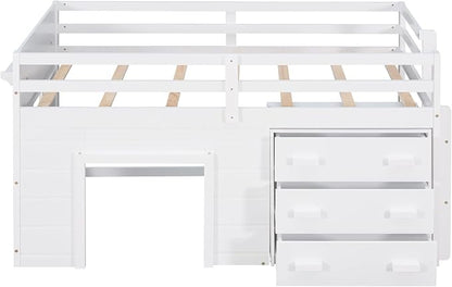 Bellemave Twin Size Low loft Bed for Kids,Wood Modern Farmhouse Twin Loft Bed with and Drawer Storage, No Box Spring Needed, White