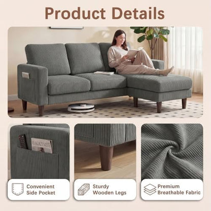 JUMMICO 72 in L-Shaped Couch for Apartment Living Room