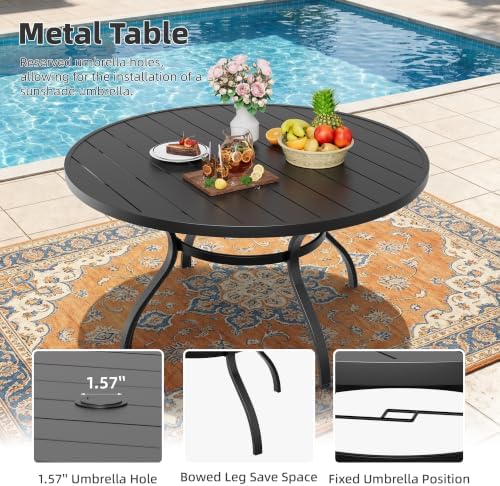 SUNCROWN 8-Piece Outdoor Dining Set, All Weather Patio Furniture Sets with 6 Dark Gray Swivel Textilene Mesh Chairs & Round Metal Table & 1 Brown 9Ft Umbrella for Deck Garden Backyard Poolside