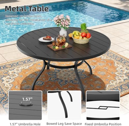 SUNCROWN 8-Piece Outdoor Dining Set, All Weather Patio Furniture Sets with 6 Dark Gray Swivel Textilene Mesh Chairs & Round Metal Table & 1 Brown 9Ft Umbrella for Deck Garden Backyard Poolside