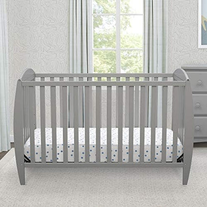 Delta Children Twinkle 4-in-1 Convertible Baby Crib, Sustainable New Zealand Wood, Grey and Delta Children Twinkle Galaxy Dual Sided Recycled Fiber Core Crib and Toddler Mattress (Bundle)