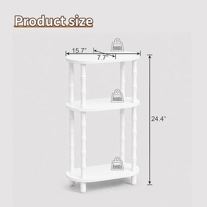 Narrow Side Table with Storage, 3-Tier End Table Skinny Nightstand for Bedroom, Living Room Small Space, White