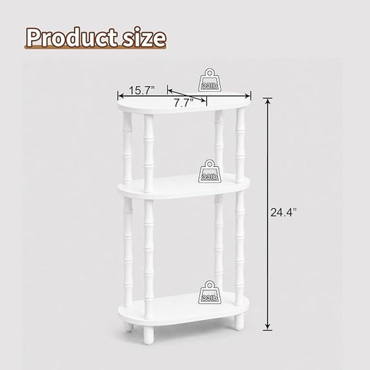 Narrow Side Table with Storage, 3-Tier End Table Skinny Nightstand for Bedroom, Living Room Small Space, White