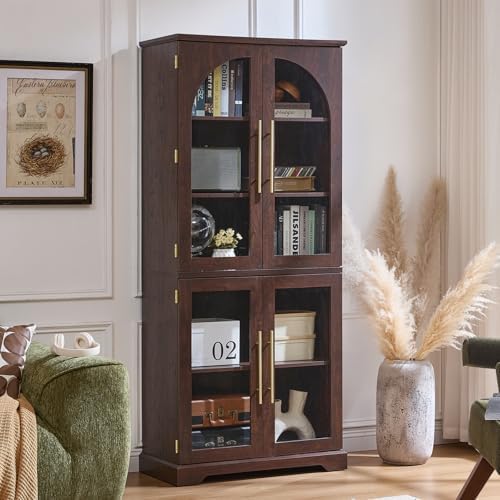 Joaxswe 68" Tall Bookcase with 4 Glass Doors, Farmhouse Bookshelf Set of 2