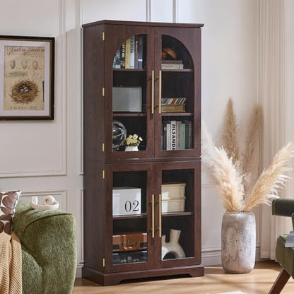 Joaxswe 68" Tall Bookcase with 4 Glass Doors, Farmhouse Bookshelf Set of 2