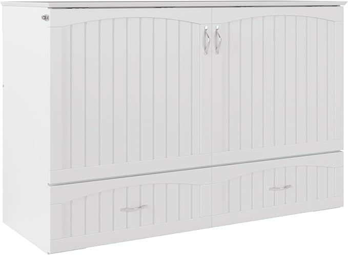 AFI, Southampton Murphy Bed Chest Queen with 6" Mattress, Storage Drawer & Built-in USB Charger, White