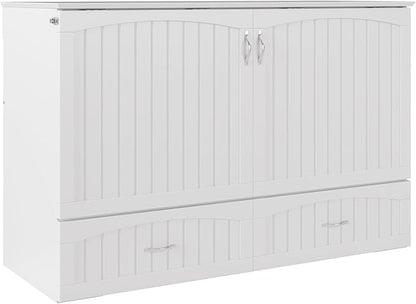 AFI, Southampton Murphy Bed Chest Queen with 6" Mattress, Storage Drawer & Built-in USB Charger, White