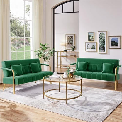 Yaheetech 56.5" Small Sofa 2 Seater Couch with Gold-Tone Legs, Green