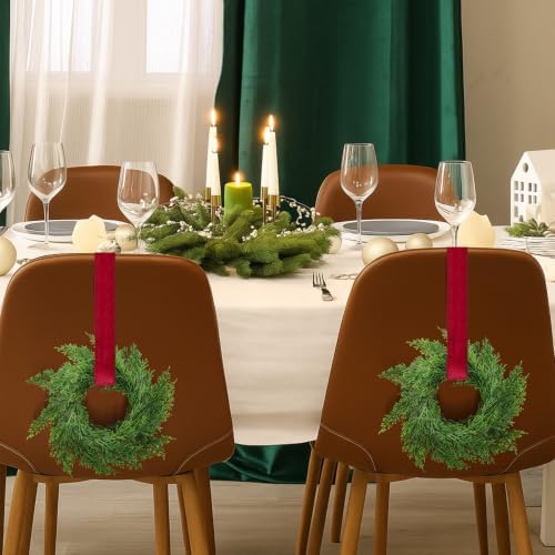 Knitgrip 12 Pcs 7.87" Mini Christmas Cabinets Wreaths with Burgundy Ribbon