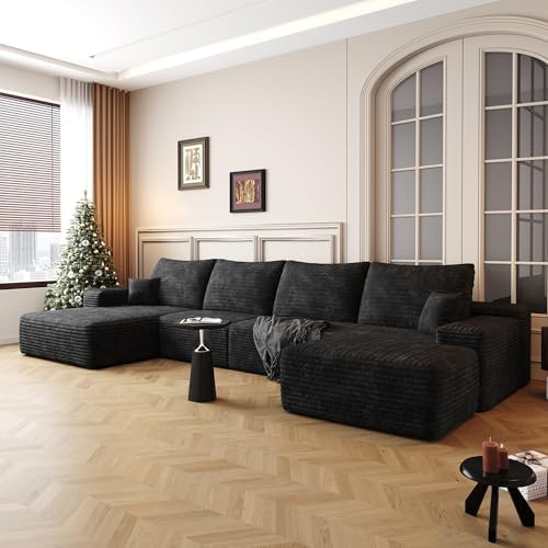 96" Sectional Couches for Living Room Cloud Couch Sofa with L-Shape Upholstered Boneless Couchs Modern Modular Sectional Couch with Chaise (Black, 136.1" U Shape with Left Facing Chaise)