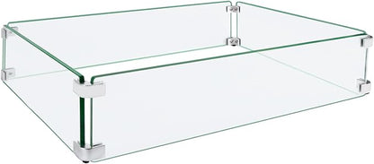 Fire Pit Wind Guard, 31.5"x14.5"x6" Glass Wind Guard for Fire Pit Square Table, Made of Clear Tempered Glass, Set with Assembly Instructions, Easy to Install