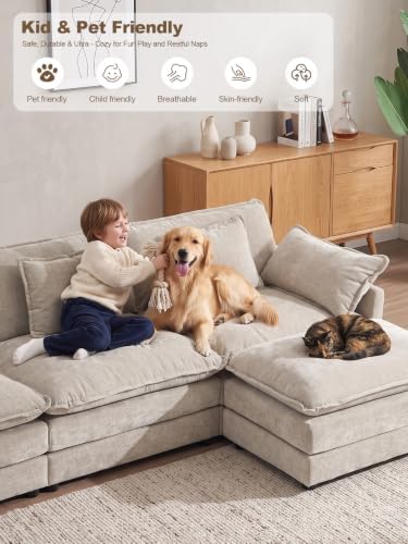 Loveseat Sofa Cloud Sofa Couch, 2 Seat Deep Seat L Shaped Couch