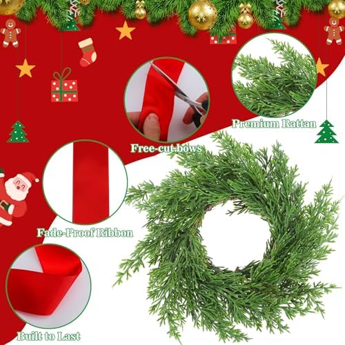 Knitgrip 12 Pcs 7.87" Mini Christmas Cabinets Wreaths with Velvet Ribbon