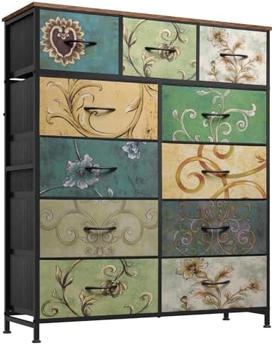 WLIVE Tall Dresser for Bedroom, 11 Drawer Chest of Drawers, Floral