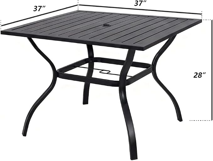 5-Piece Outdoor Dining Set for 4, E-Coated Rust-Resistant Metal Patio Table with 1.57" Umbrella Hole and 4 Folding High Back Mesh Chairs, All-Weather Furniture for Garden, Backyard, Deck (Black)